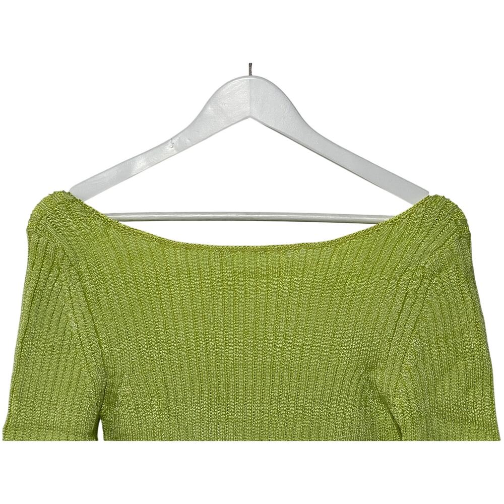 FREE PEOPLE TOP WOMENS LARGE SAN LUCAS STRETCH KNIT CROP PULLOVER SWEATER GREEN - Picture 7 of 13